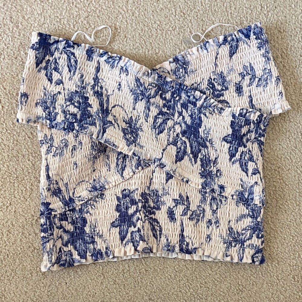 Express Blue and White Floral Smocked Women's Top